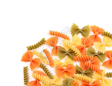 不同面条的三种颜色特配黄色绿色橙子派对三色营养品框架螺旋食物饺子背景图片