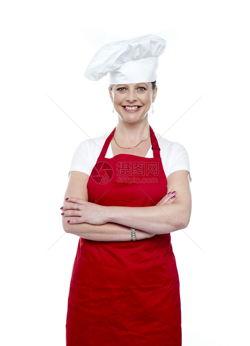 充满自信的女厨师面包师工作女性转矩酒店餐厅餐饮商业双臂职业图片