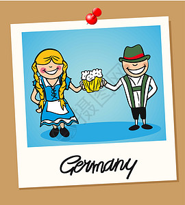 国籍德国在即时照片框中旅行的人插画
