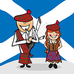 苏格兰服装欢迎来到苏格兰的苏格兰人插画