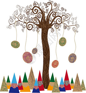挂头像的家谱树孤立的艺术树概念力量运动螺旋环境卡片插图三角形艺术品海浪植物插画