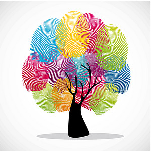 指纹树指印多样性树世界社区身份教育帮助地球手指机构树干植物设计图片