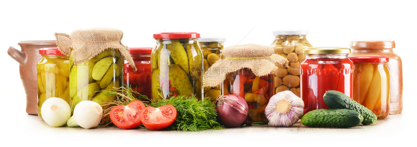 含有加罐咸菜蔬菜的酸盐食品草本植物厨房传统植物玻璃食物杂货店香料烹饪花园图片