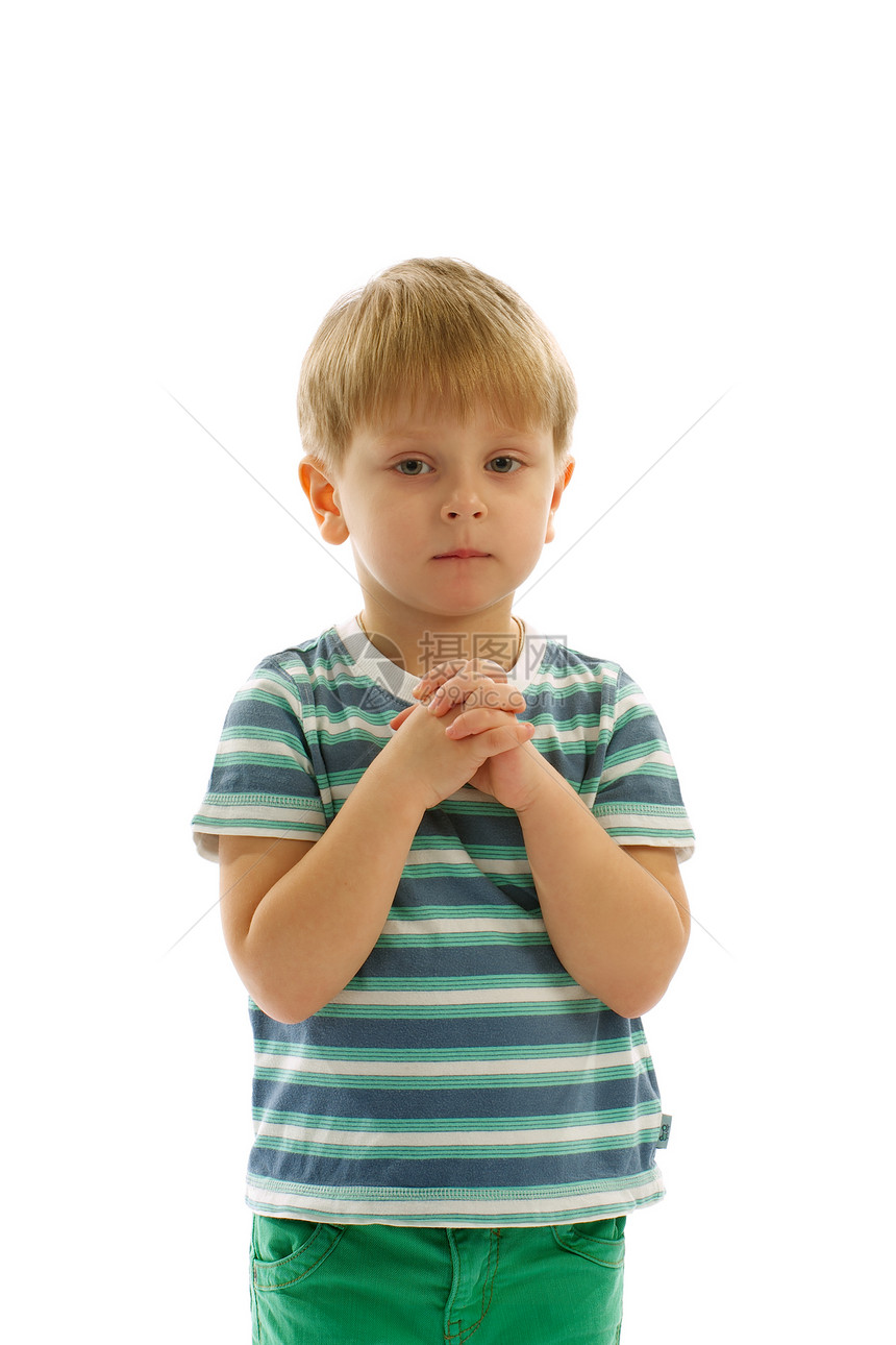 小男孩祈祷手势衬衫男生尽头隧道沉思概念小学男性宗教图片