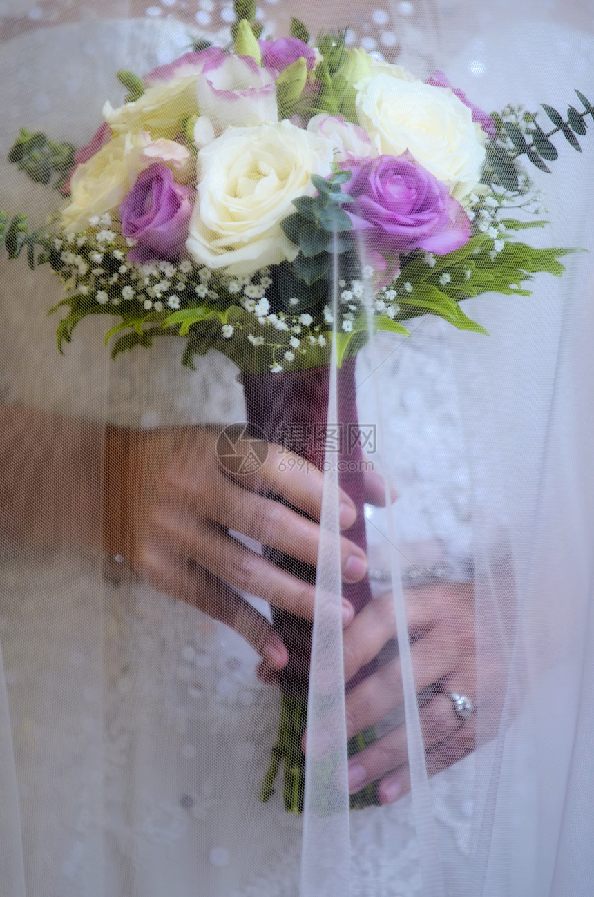 结婚布花叶子订婚新娘婚礼粉色插花玫瑰白色图片