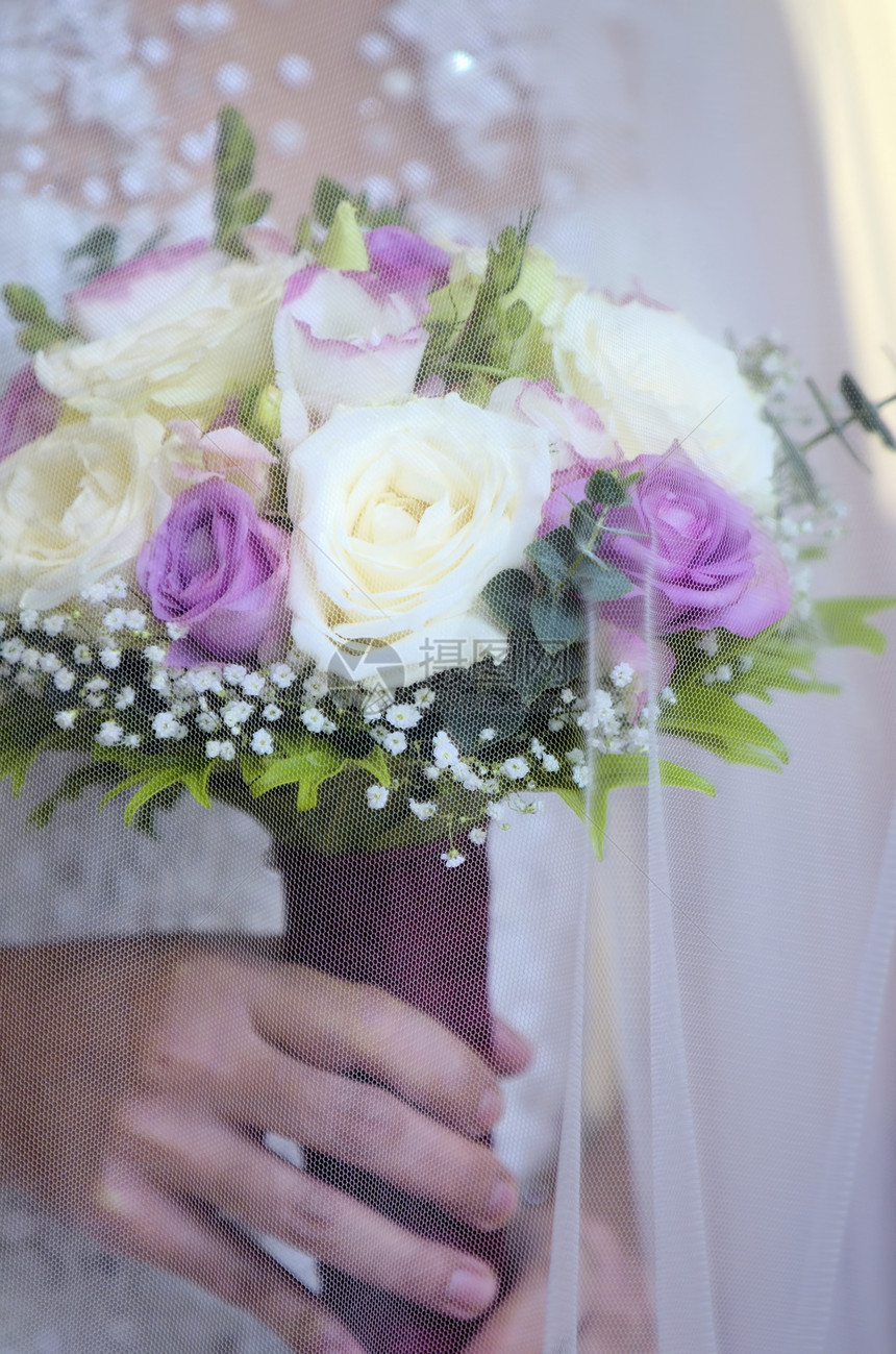 结婚布花叶子白色新娘粉色玫瑰订婚婚礼插花图片