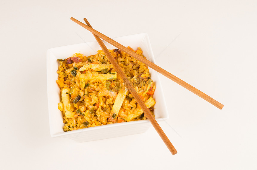 新加坡稻米碗食谱美味食物筷子午餐水平油炸服务海鲜图片