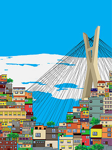 巴西贫民窟圣保罗艺术绘画建筑天空地标太阳布里加景观房子城市插画