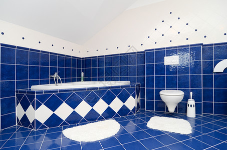 现代洗手间耕作收银台白色浴室蓝色背景图片
