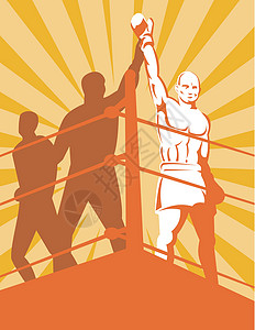 拳击裁判拳击冠军艺术品戒指男性手套肌肉插图男人竞争者裁判挑战者插画