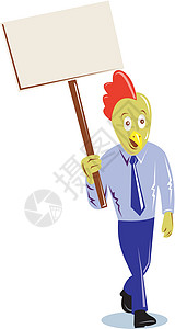 抗议标牌标志的公鸡鸡办公室工人员工卡通片标语就业活动家插图抗议者动物上班族背景图片