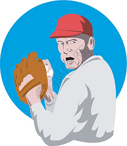 棒球球运动员投手玩家运动男性投掷男人手套沥青插图插画