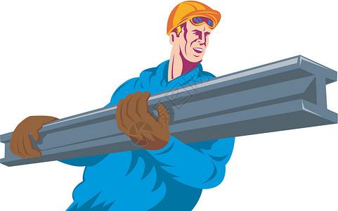 在职建筑工人人数零售商光束工业男性工字插图男人工人安全帽背景图片