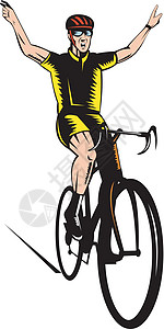 骑自行车的骑自行车运动员闪亮的胜利标志背景图片