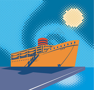 客运货船码头船体货运运输海洋港口客轮繁荣货物乘客插图背景图片