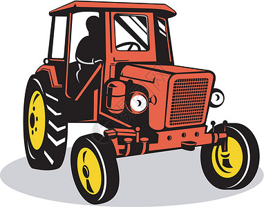 孤立背景的老式拖拉机艺术品插图机械农业机器背景图片