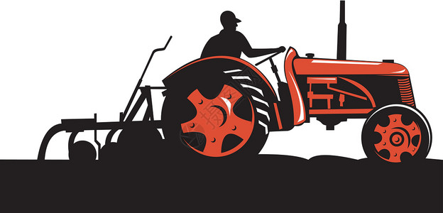 孤立背景的老式拖拉机机械机器艺术品插图农业背景图片