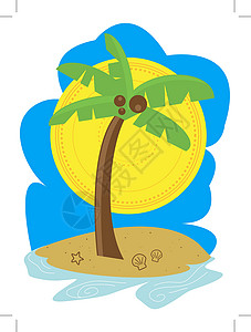 南海棕榈树海滩旅行异国海滨手掌假期蓝色插图冲浪温泉海星插画
