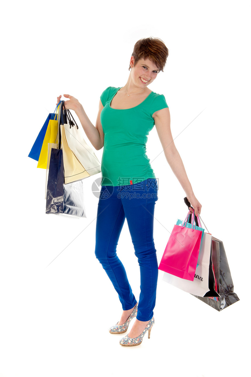 购物零售白色青年青少年裙子快乐女性欢呼学生黄色图片