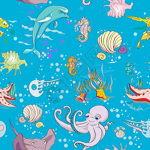 海洋动物涂鸦水下图案风格海星墙纸海洋插图涂鸦绘画星星艺术背景