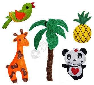 轻玩具棕榈熊猫凤梨羊毛鹦鹉孩子们毛毡动物菠萝背景图片