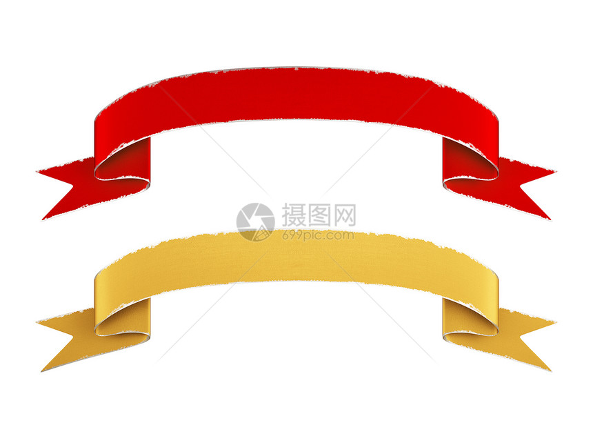 丝带集滚动黄色徽章形状标签丝带金子红色横幅图片