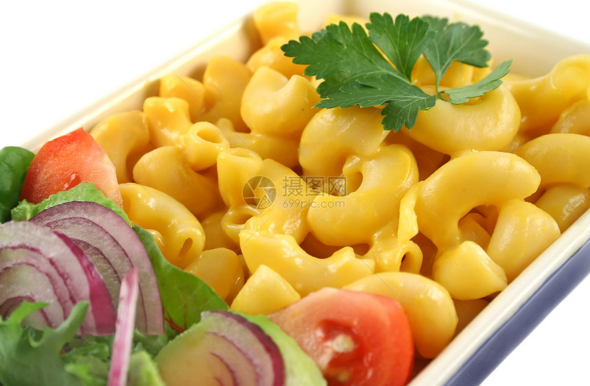 马卡罗尼奶酪和沙拉美食午餐美味烹饪味道草药营养用餐黄色健康图片