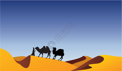 双峰人向量骆驼和贝都因旅行干旱沙丘游客黑色荒野黄色旅游运输气候插画