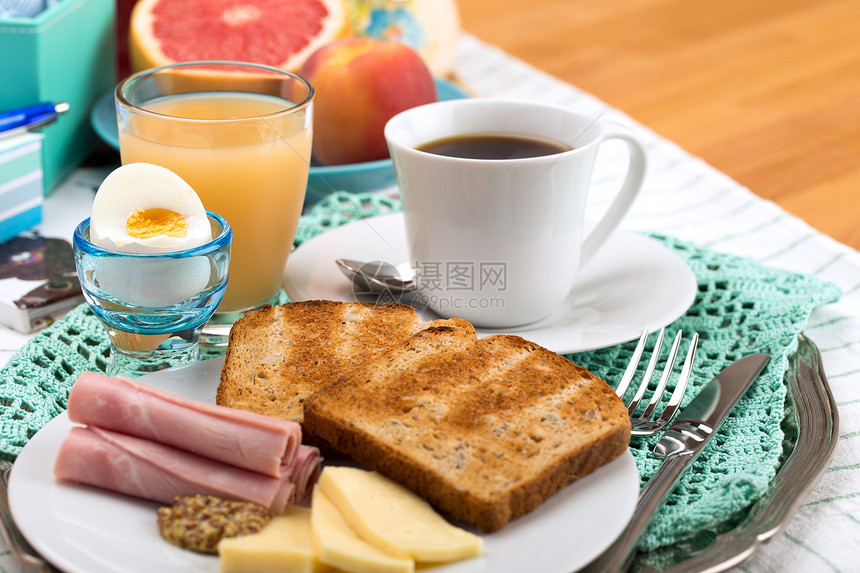 早餐美食面包杯子自助餐柚子盘子时间养分吃饭营养图片