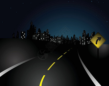 城市曲线夜里驾车进城插画
