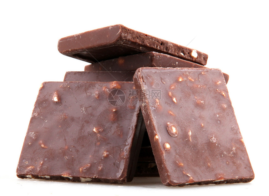 白色背景上孤立的巧克力糖果条糖果宏观美食块棕色甜点巧克力盒碳水食物化合物图片