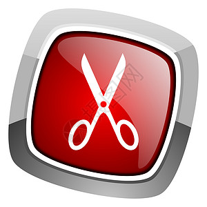 美容师图标剪剪刀图标发型洗头理发胡须商业头发红色梳子按钮正方形背景