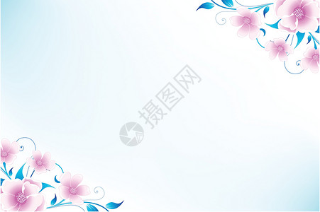 花卉背景插图蓝色圆圈滚动蝴蝶漩涡叶子乐趣艺术背景图片