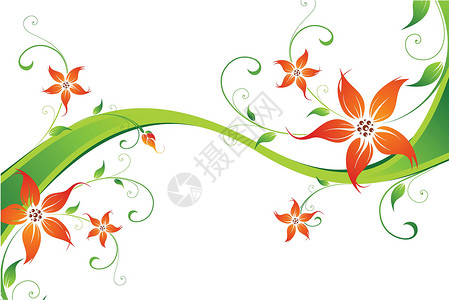矢量花卉背景插图曲线漩涡数字化滚动生长植物叶子背景图片