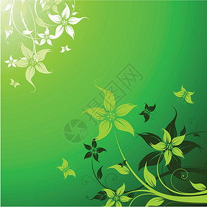 矢量花卉背景蝴蝶插图绿色植物叶子背景图片