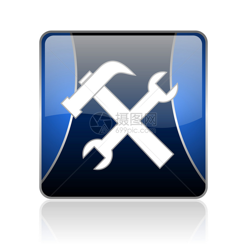 工具蓝方网络闪光图标标识按钮黑色服务锤子乐器正方形商业网站工程图片