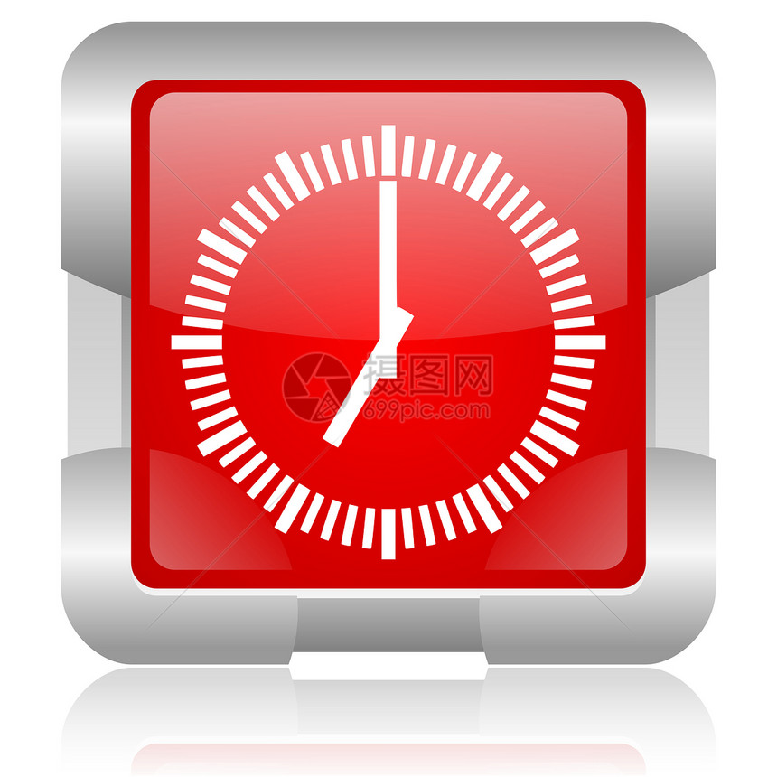 红色正方钟红方网络闪光图标历史手表闹钟正方形计时器按钮金属倒数网站互联网图片