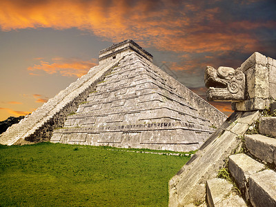 通体墨西哥玛雅金字塔世界崇拜古董文化遗产石头建筑学考古学纪念碑背景