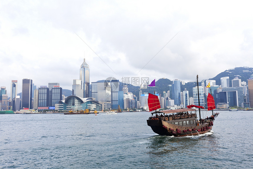 香港的垃圾船港口天际摩天大楼血管酒店旅行旅游乘客建筑商业图片