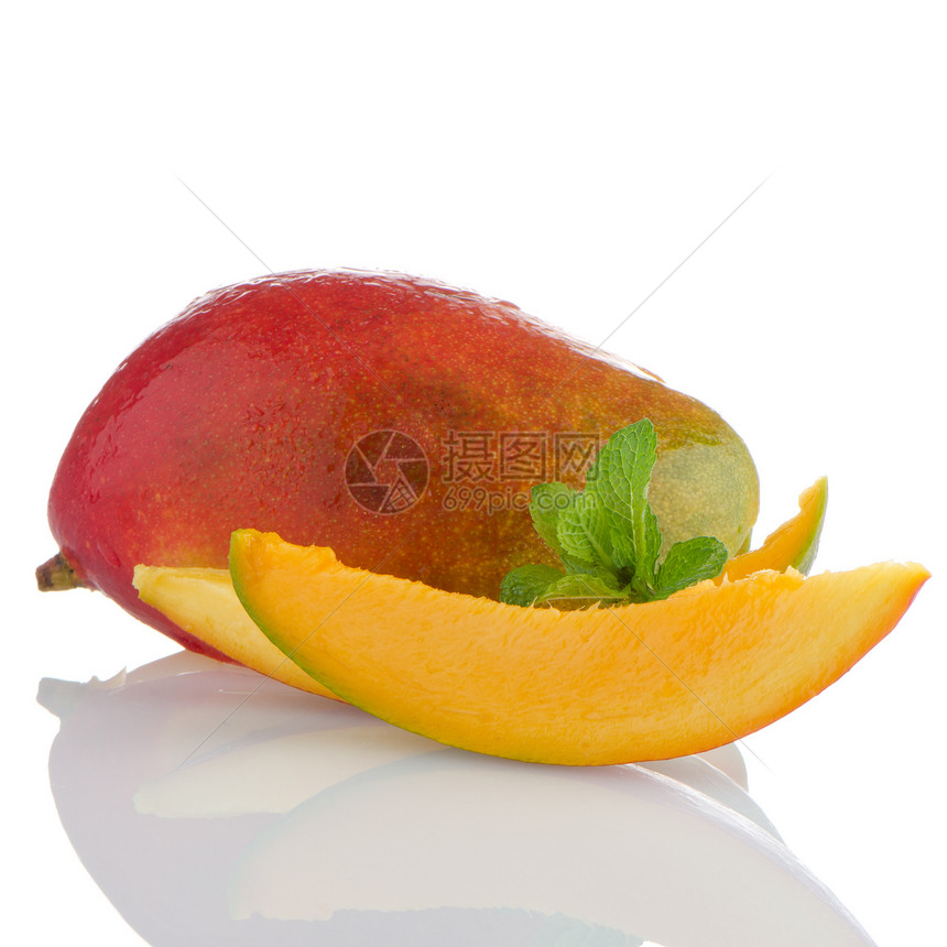 芒果水果橙子红色黄色情调甜点绿色异国植物饮食美食图片
