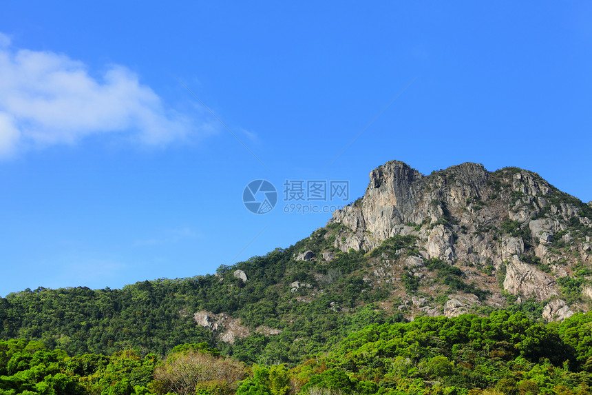 狮子摇滚山森林远足岩石草地天空地标植物石头环境爬坡图片