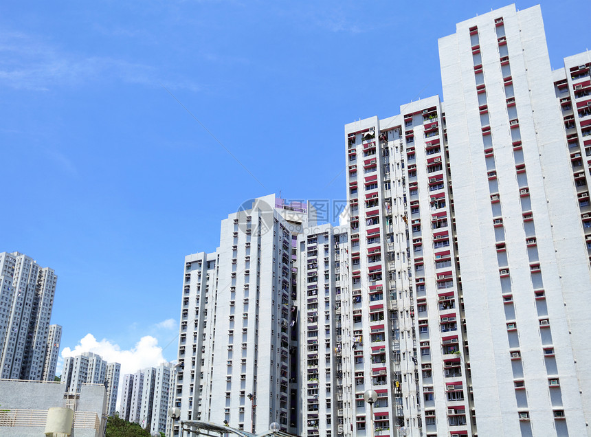 香港的公屋城市住宅绿色植物房子建筑建筑学市中心天空蓝色图片