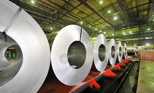 钢板卷库存金属工业灰色圆形炼铁仓库植物制造业工厂图片