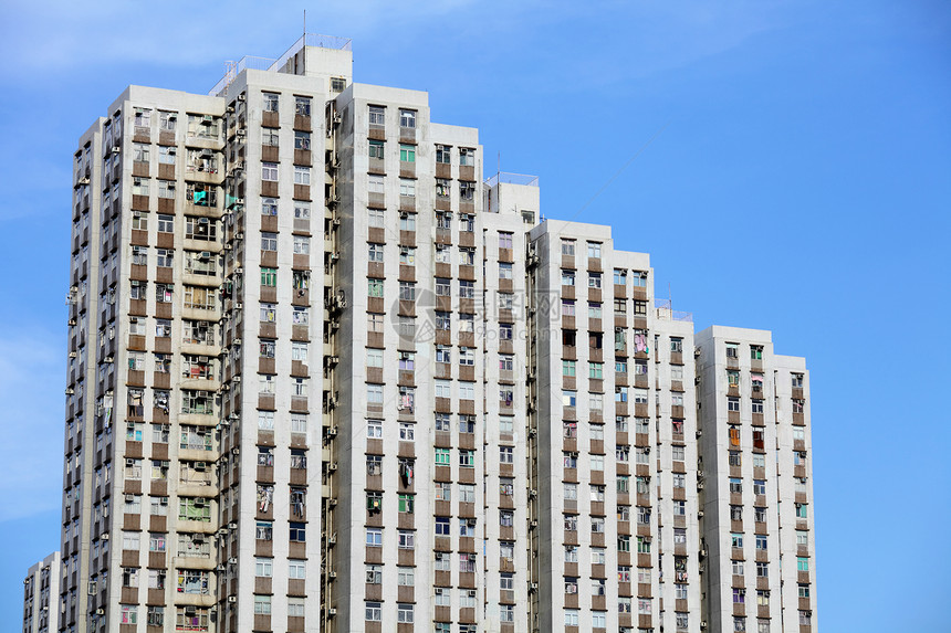 香港的公屋植物天空城市建筑建筑学绿色蓝色财产民众住宅图片