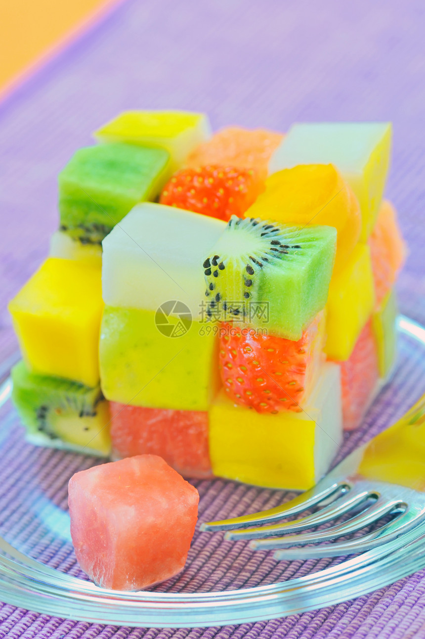 立方水果沙拉饮食食物午餐立方体甜点奇异果营养纤维热带柚子图片