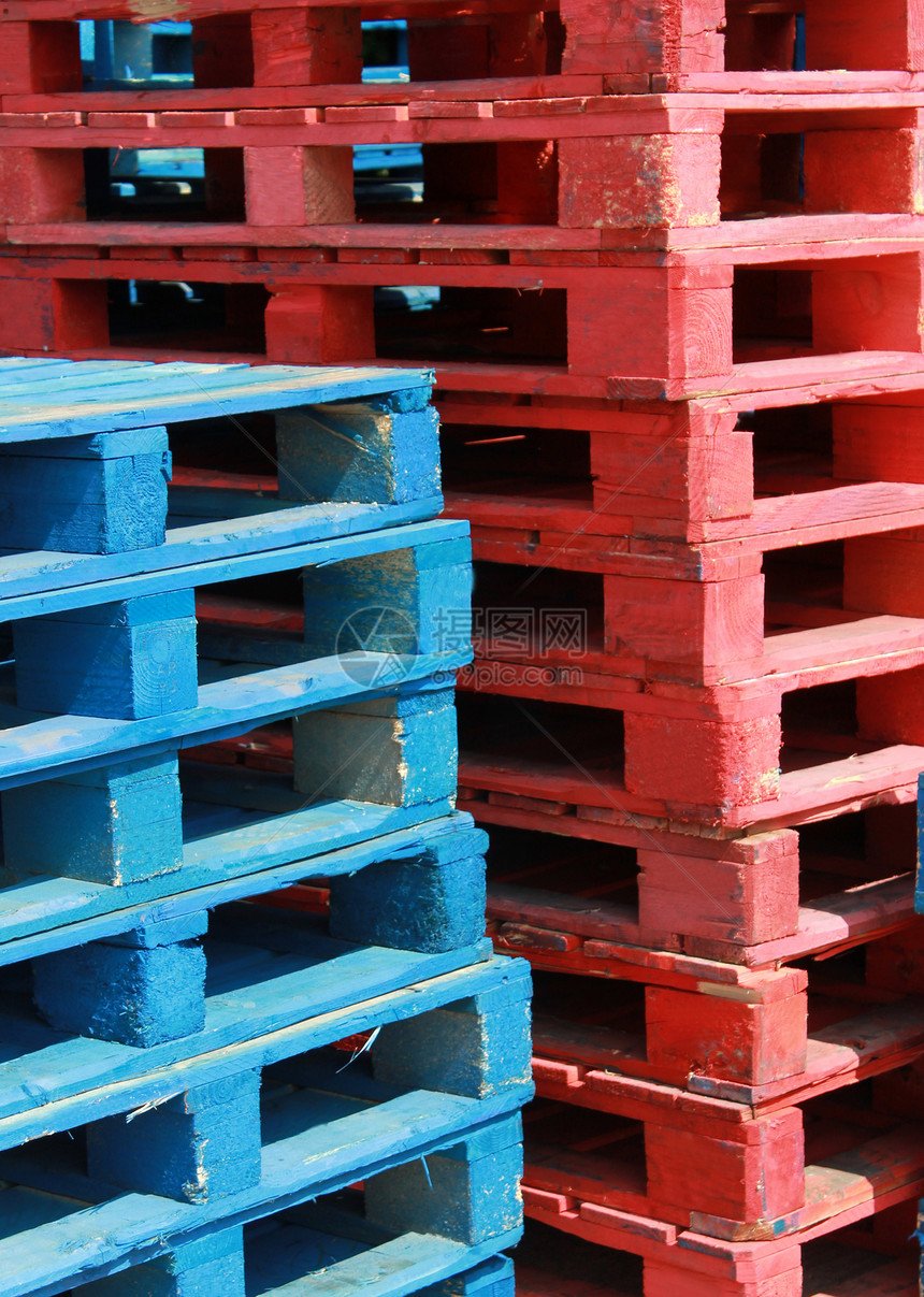 木质货盘木材角落蓝色工业红色板条箱图片