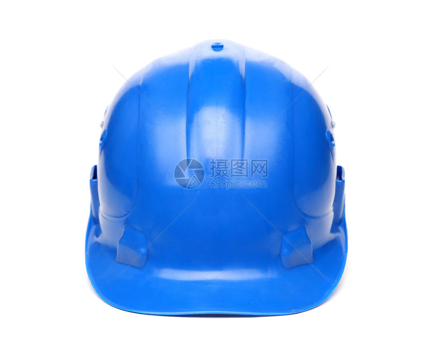 白背景孤立的蓝色硬帽剪裁工业工作安全工人矿工白色工程师劳动者齿轮图片