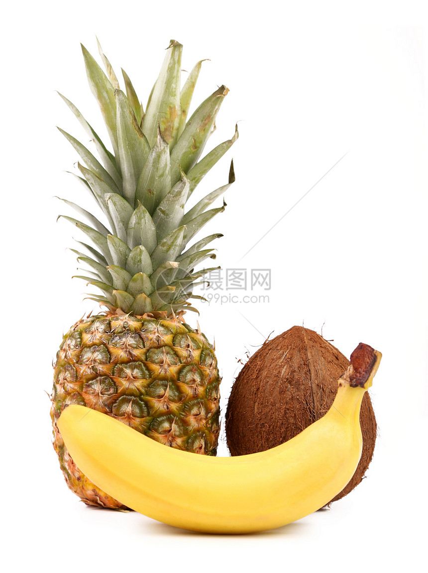 菠萝 椰子和香蕉水果健康饮食美食养分棕色蔬菜黄色甜食绿色食物图片