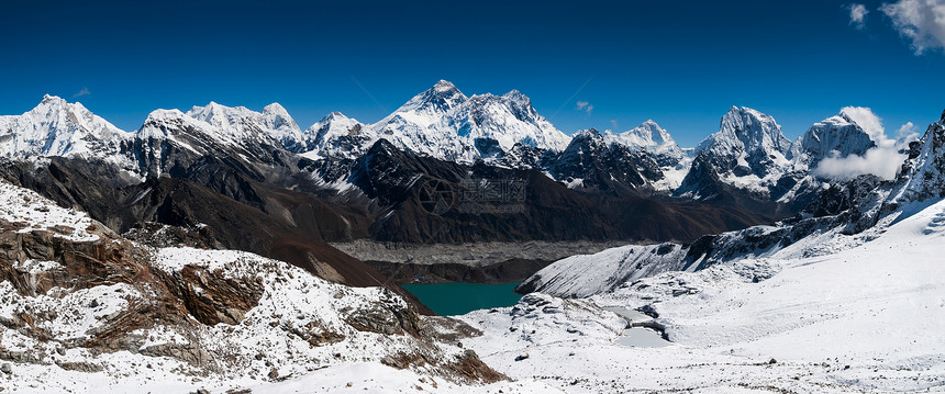喜马拉雅首脑会议的全景观 珠峰 Lhotse Nuptse图片