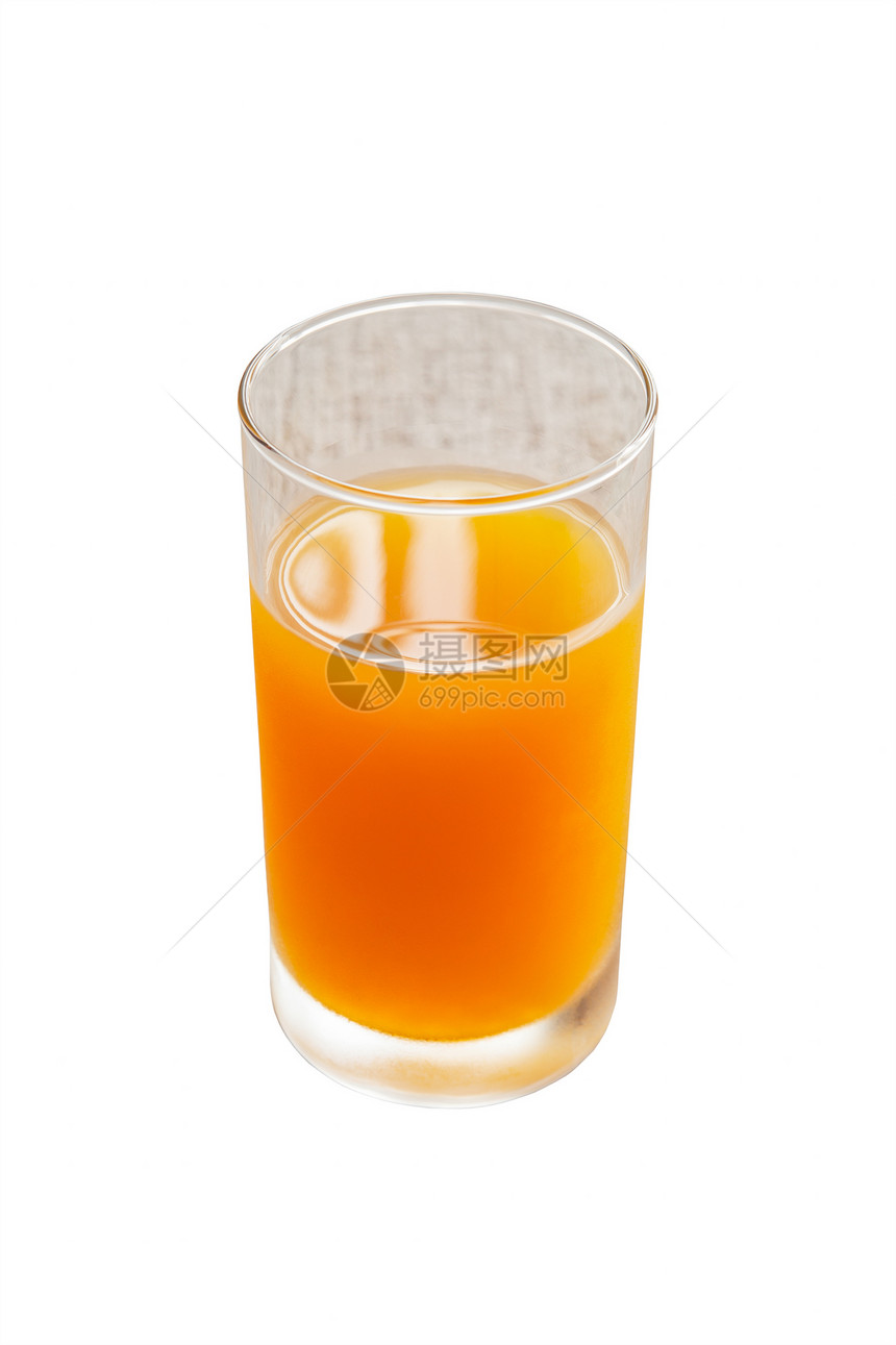 白色背景的橙汁饮食绿色果汁饮料橙子液体玻璃叶子食物水果图片